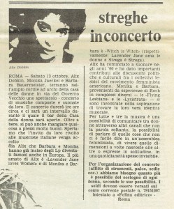 concerto  Collettivo artemide donne lesbiche in rivolta governo vecchio herstory  storia gruppi Roma