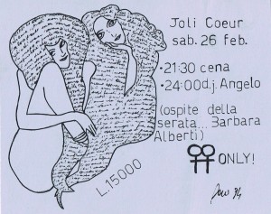 Jolie Coeur discoteca volantino herstory  femminismo luoghi donne storia gruppi Roma 